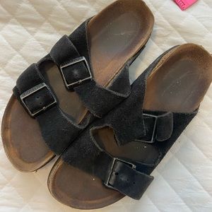 Black suede Birkenstocks